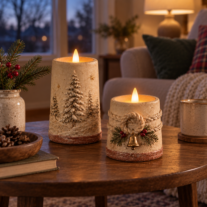 🕯 Rustic Christmas Flameless LED Candle Decor Set of 2