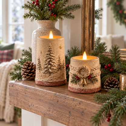 🕯 Rustic Christmas Flameless LED Candle Decor Set of 2