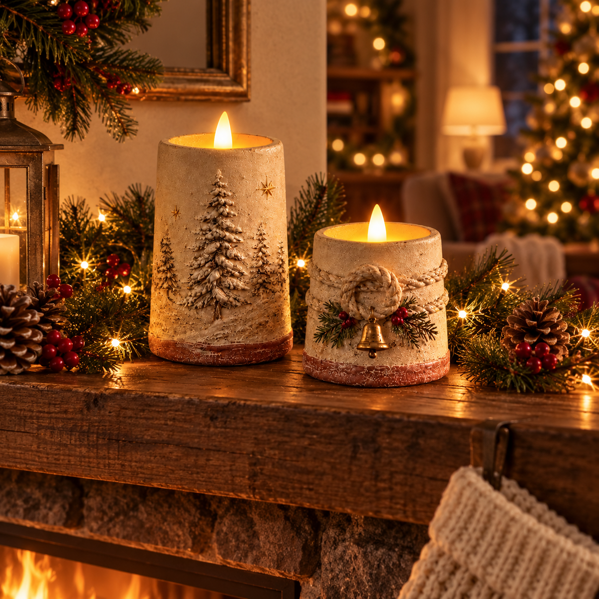 🕯 Rustic Christmas Flameless LED Candle Decor Set of 2