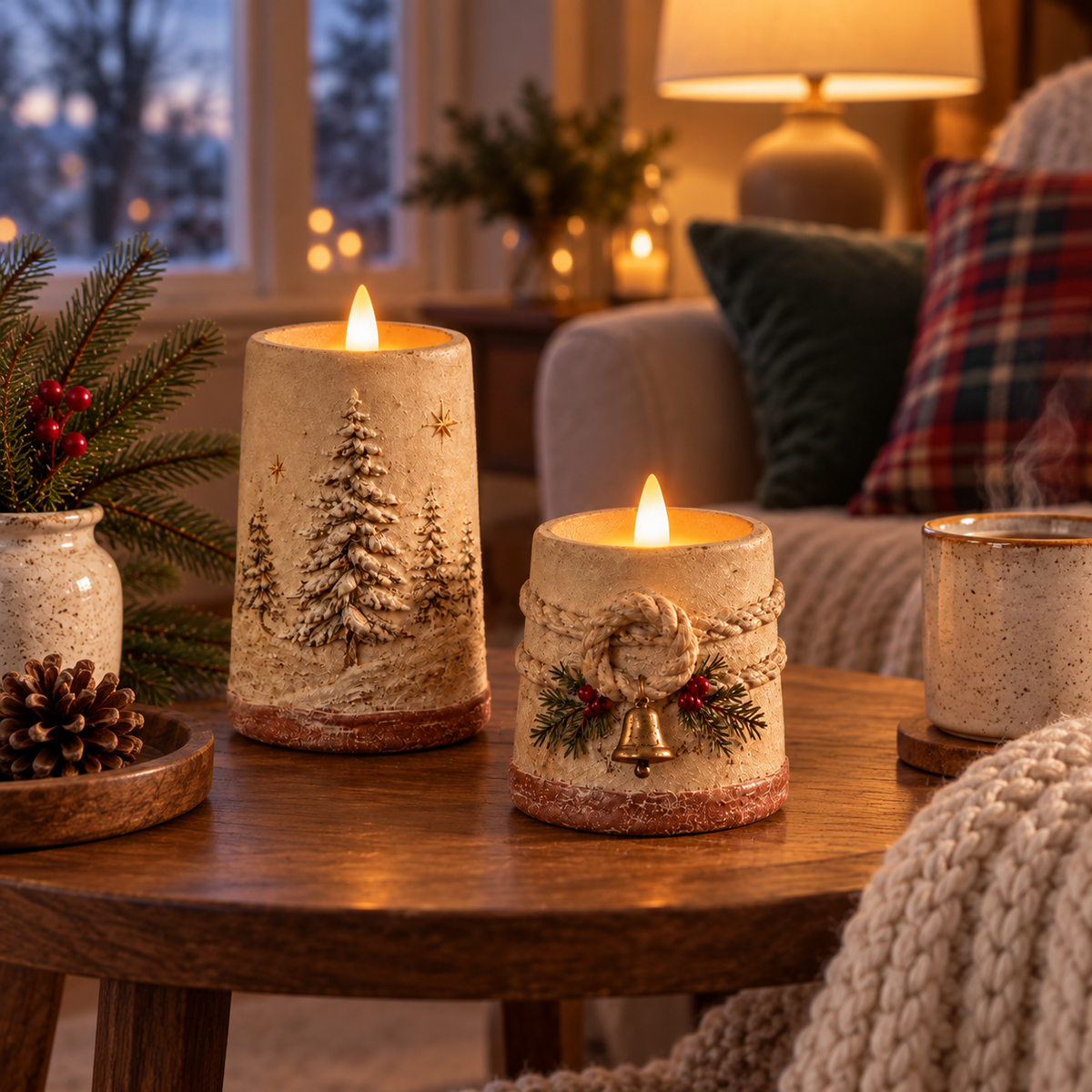 🕯 Rustic Christmas Flameless LED Candle Decor Set of 2