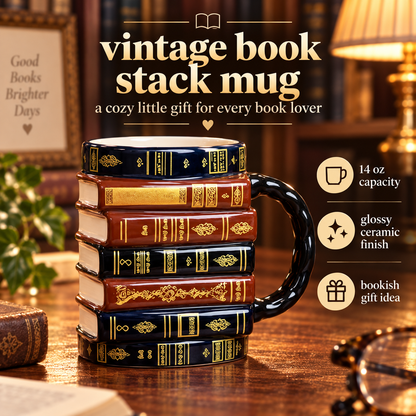 📚Vintage Book Stack Mug – Cozy Ceramic Gift for Book Lovers