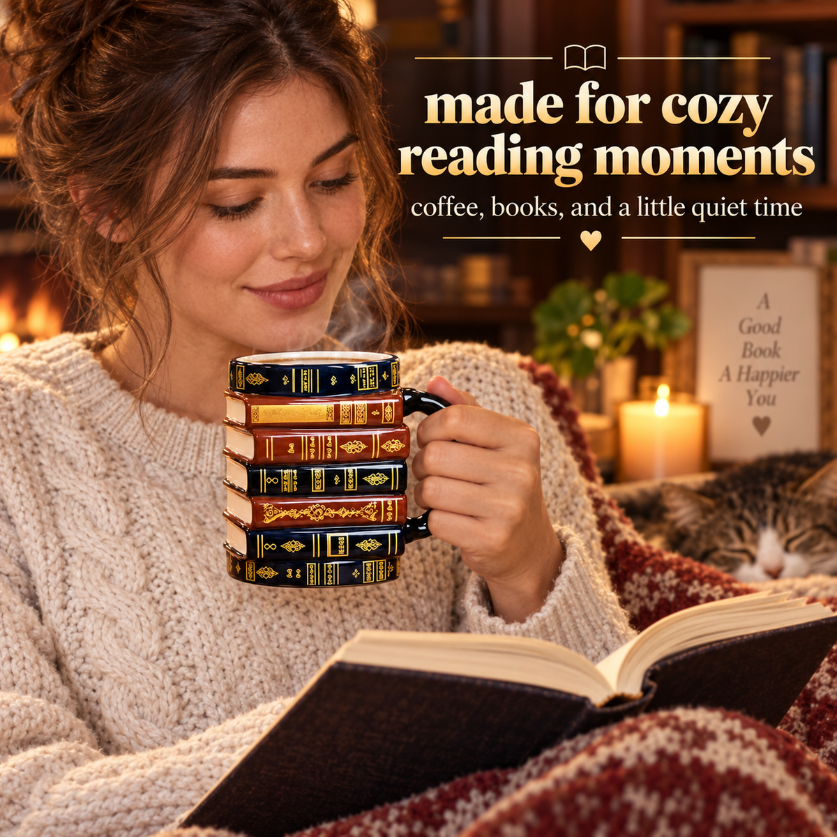 📚Vintage Book Stack Mug – Cozy Ceramic Gift for Book Lovers