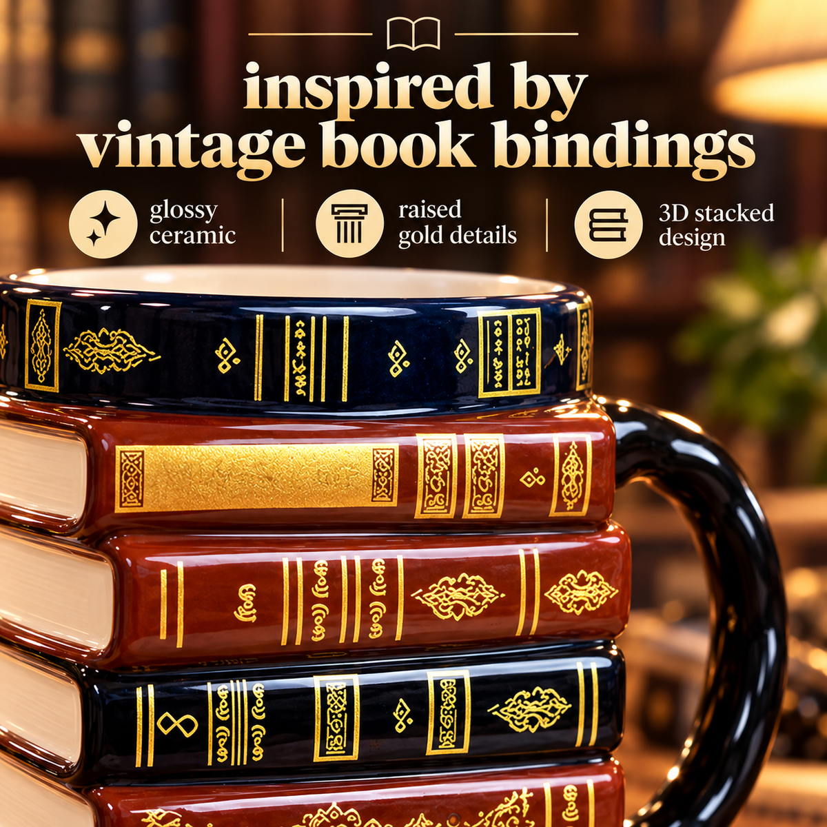 📚Vintage Book Stack Mug – Cozy Ceramic Gift for Book Lovers