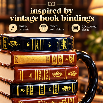 📚Vintage Book Stack Mug – Cozy Ceramic Gift for Book Lovers