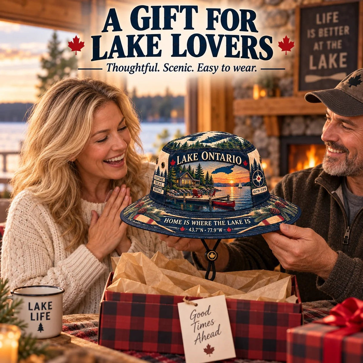 🔥LAST DAY 50% OFF - 🌊🍁 Lake Ontario Cottage Life Boonie Hat – Home Is Where the Lake Is (🧢100% Cotton)