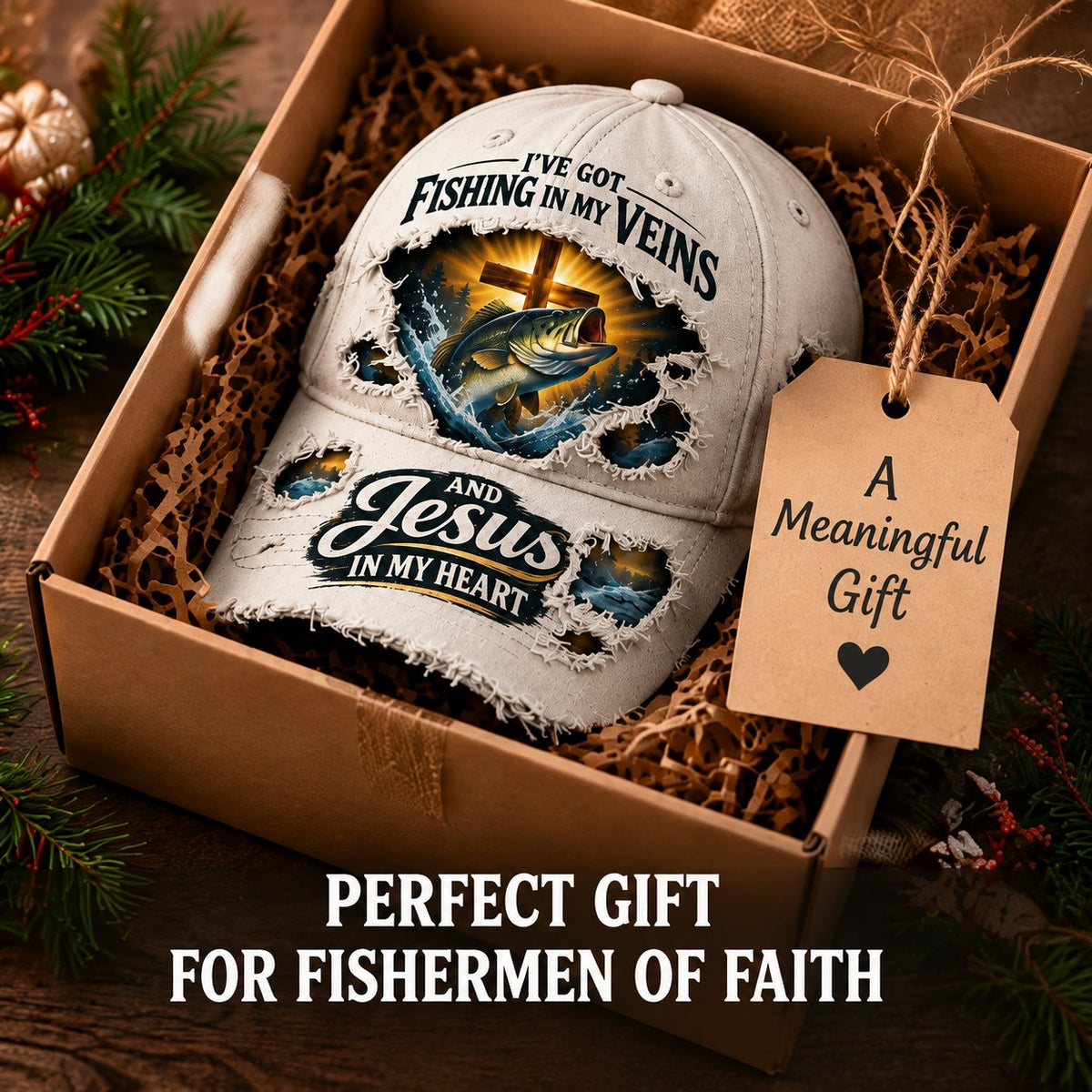 🎣✝️ Fishing & Faith Cap | “Fishing in My Veins, Jesus in My Heart” 🙏🌊(🧢100% cotton)