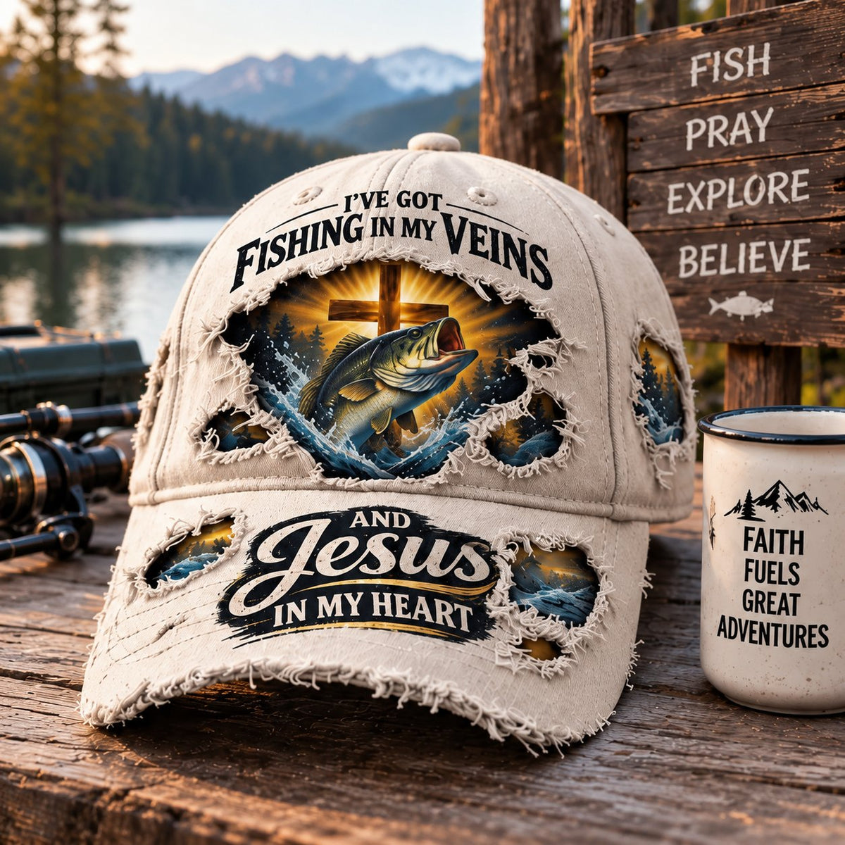 🎣✝️ Fishing & Faith Cap | “Fishing in My Veins, Jesus in My Heart” 🙏🌊(🧢100% cotton)