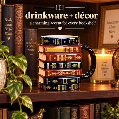 📚Vintage Book Stack Mug – Cozy Ceramic Gift for Book Lovers