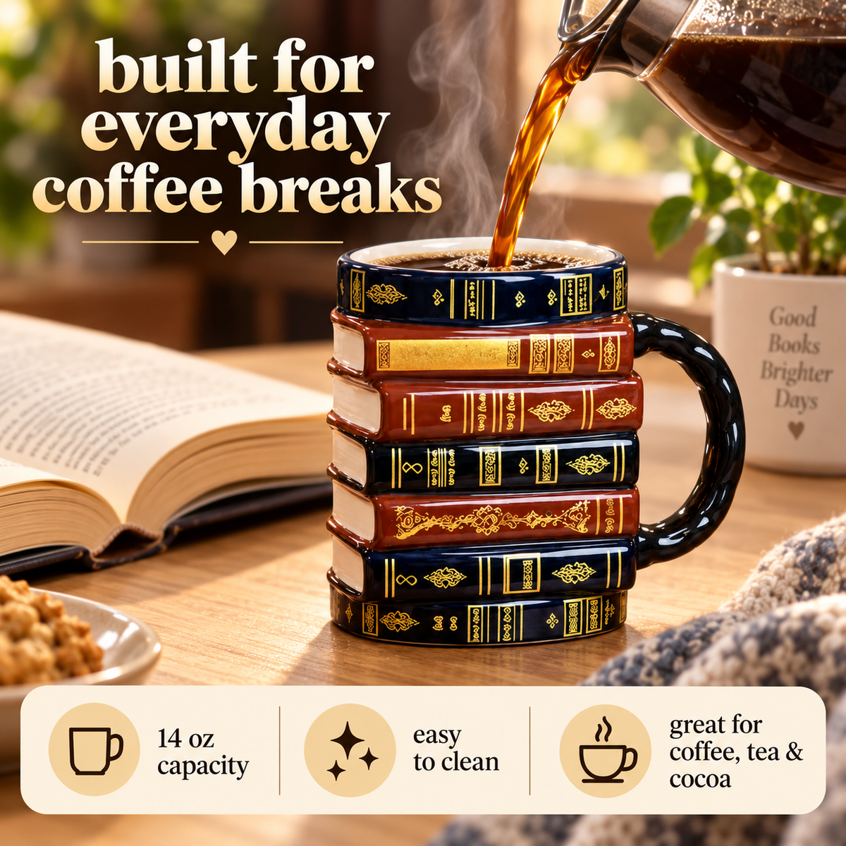📚Vintage Book Stack Mug – Cozy Ceramic Gift for Book Lovers