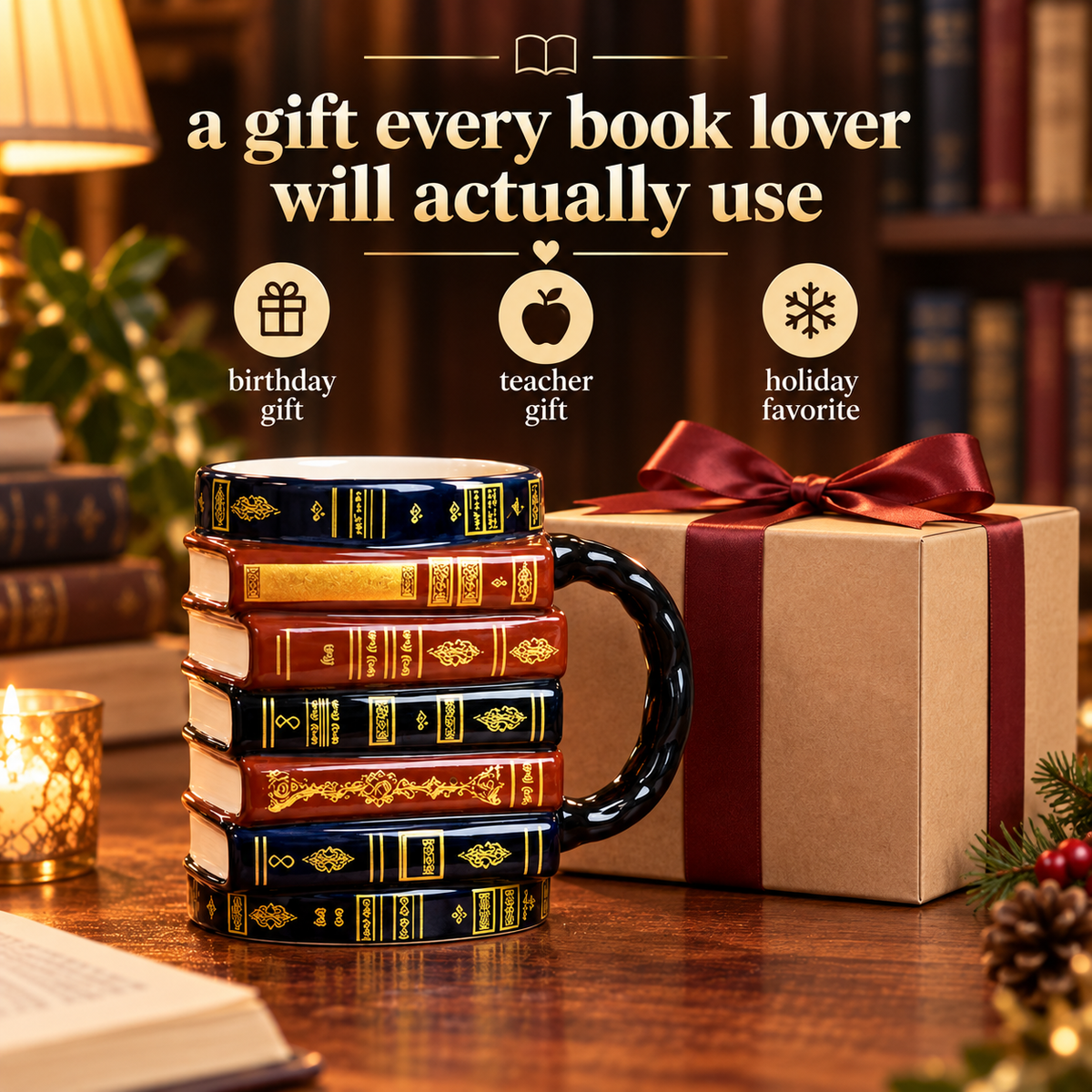 📚Vintage Book Stack Mug – Cozy Ceramic Gift for Book Lovers