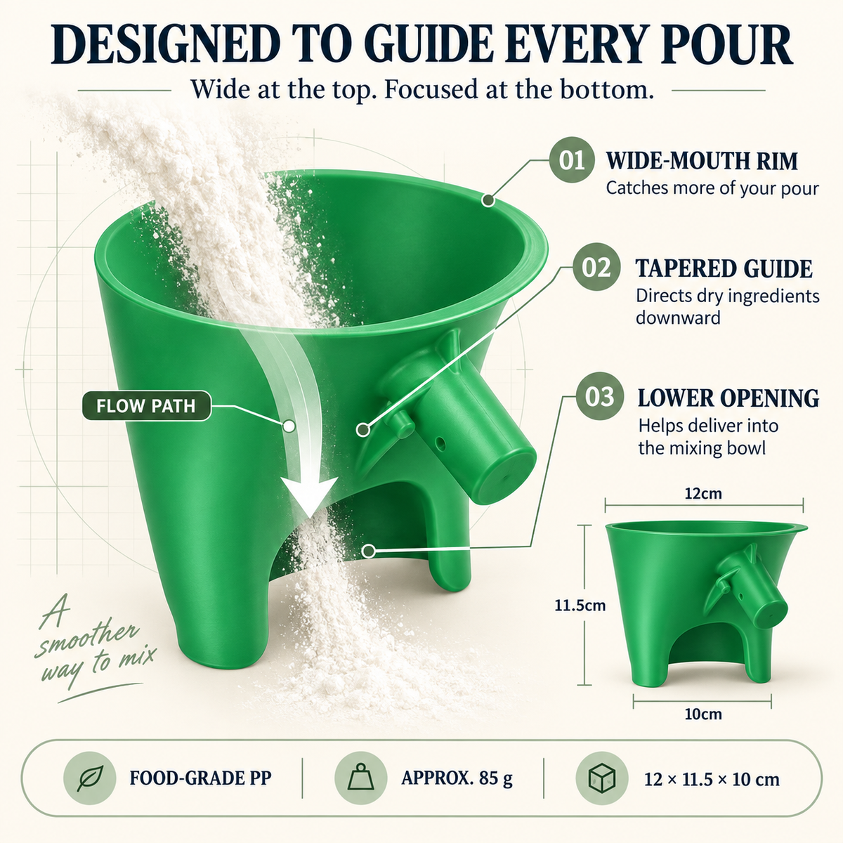 🥣 Mess-free Stand Mixer Flour Funnel – Wide-mouth Ingredient Pouring Guide