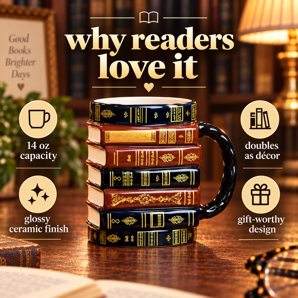 📚Vintage Book Stack Mug – Cozy Ceramic Gift for Book Lovers