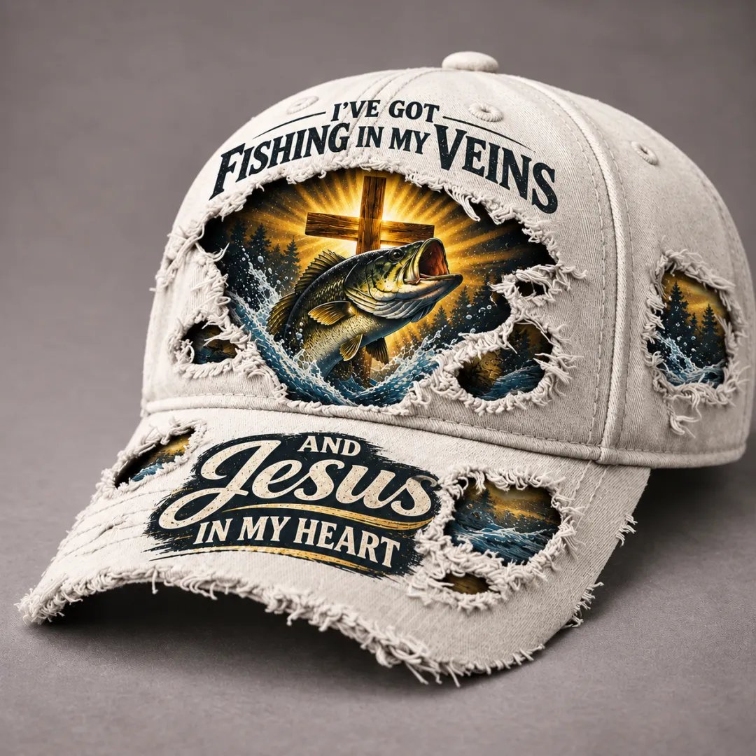 🎣✝️ Fishing & Faith Cap | “Fishing in My Veins, Jesus in My Heart” 🙏🌊(🧢100% cotton)