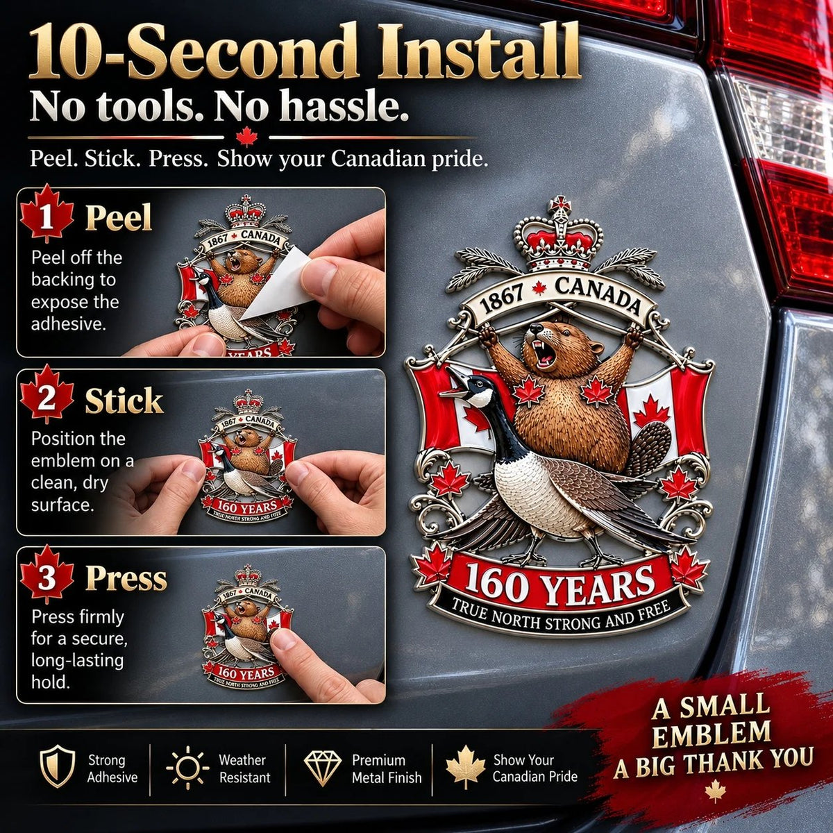 🔥LAST DAY 50% OFF - 🍁Canada 160th Anniversary “True North Strong and Free” Tribute Metal Car Emblem