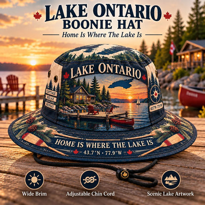🔥LAST DAY 50% OFF - 🌊🍁 Lake Ontario Cottage Life Boonie Hat – Home Is Where the Lake Is (🧢100% Cotton)