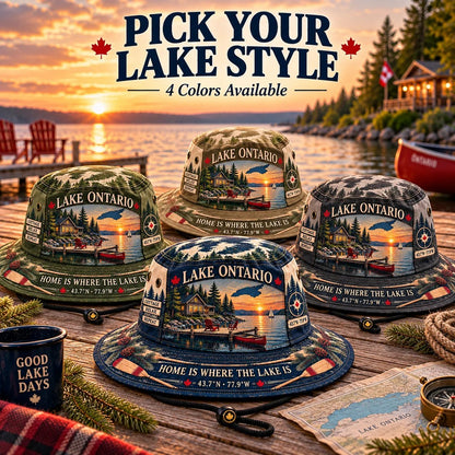 🔥LAST DAY 50% OFF - 🌊🍁 Lake Ontario Cottage Life Boonie Hat – Home Is Where the Lake Is (🧢100% Cotton)