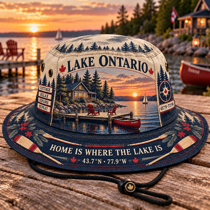 🔥LAST DAY 50% OFF - 🌊🍁 Lake Ontario Cottage Life Boonie Hat – Home Is Where the Lake Is (🧢100% Cotton)