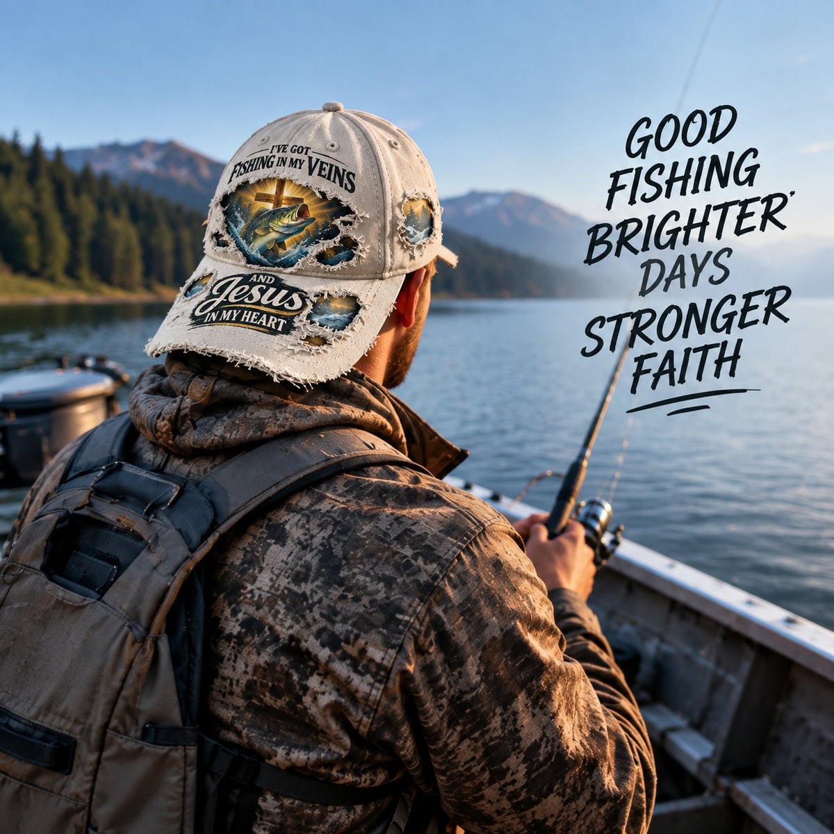 🎣✝️ Fishing & Faith Cap | “Fishing in My Veins, Jesus in My Heart” 🙏🌊(🧢100% cotton)